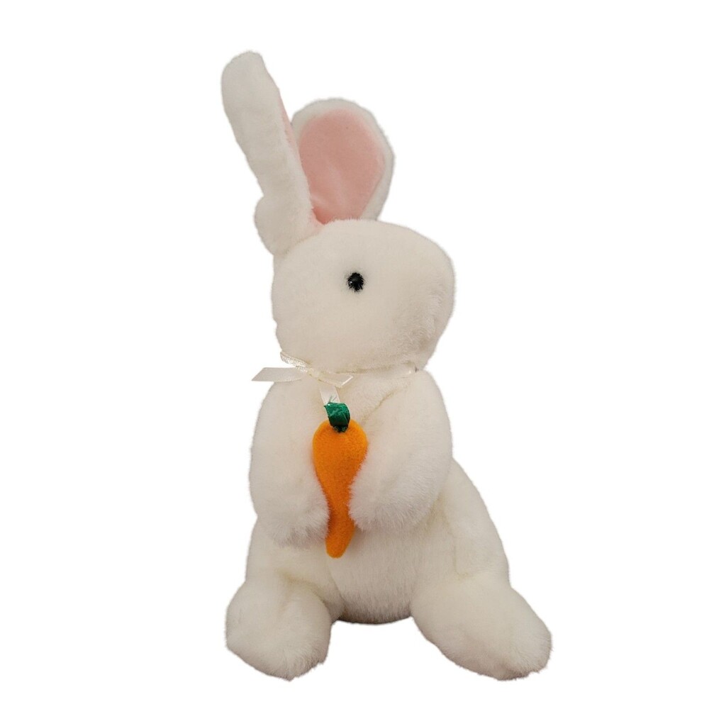 RARE 1986 Gund Babytime 10" Plush Easter Bunny White With Carrot Stuffed Animal